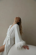 Bridal Feather Robe For Bride Wedding Dressing Gown Maxi Bridal Satin Robes Marabou White Boudoir Dress Long Silk Bridesmaid