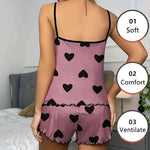 Women's Sleepwear Pajama Set Pajamas T-Shirts Shorts Pink Heart-Shaped Print T-Shirt Ice Silk Top Comfortable loungewear