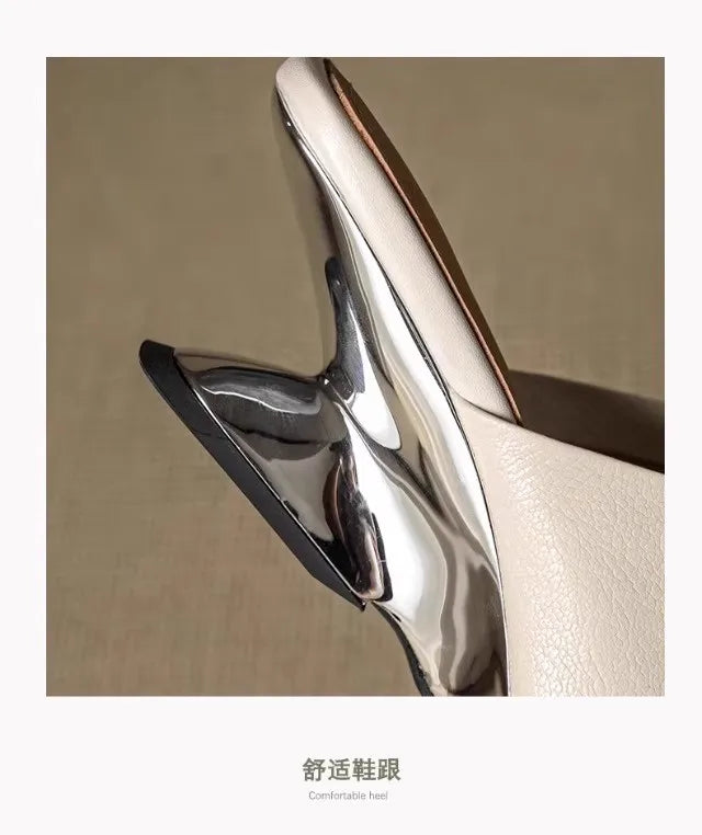 LuxeSquare Toe Slide Sandals Premium Leather One Strap Mules Chunky Sole Backless Loafers Dressy Casual Summer Shoes