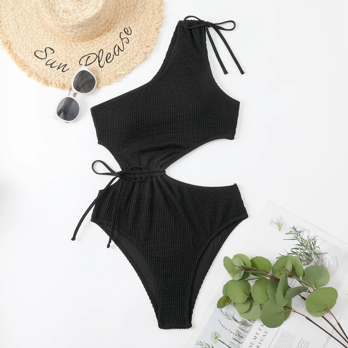 One Shoulder Women's Swimsuit One Piece Cut Out Sexy Swimwear Women 2022 Textured Monokini Solid Bathing Suit Beach Wear Purple