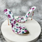 Sexy and fashionable printed slippers Shoes For Women's Sandals Summer Sexy Slippers Pointe Toe Thin Heels Stiletto Sandals12cm