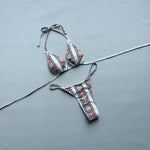 New 2026 Women's Micro Bikini Set Plaid Print Neck Lace-up Backless Biquini Beachwear Sexy Push Up Thong Low WaistBathing Suit
