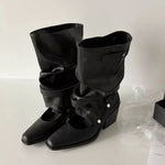 Vintage Y2k Slouchy Knee High Western Boots Women Chunky Block Heel Summer Cowboy Knee High Boots Motorcycle Boots Shoes