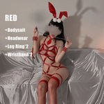 Bunny Girl Cosplay Costumes Bdsm PU Leather Bondage Hollow Out Bodysuit with Headband Erotic Sexy Lingerie Women Uniform