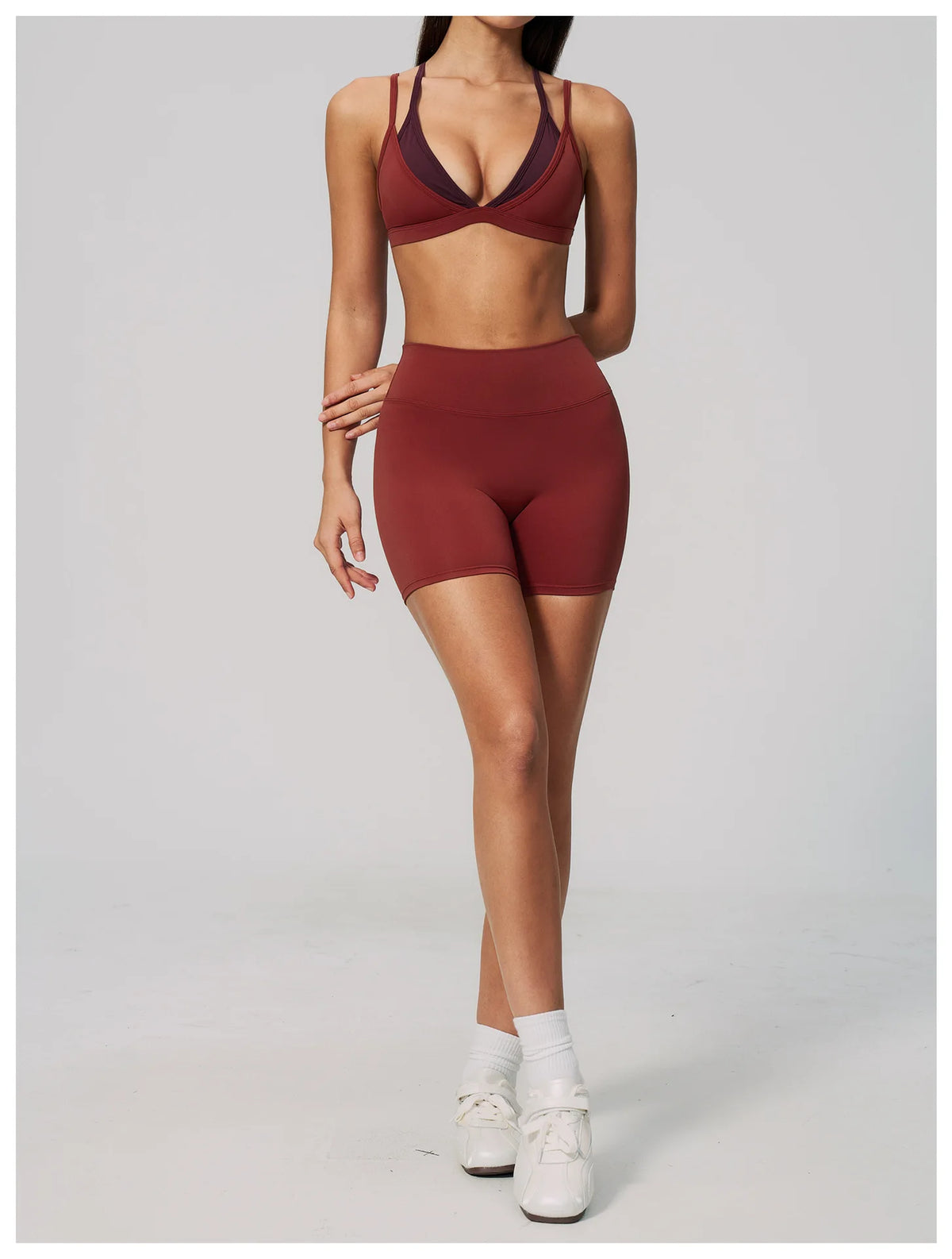 Women 2PCS Yoga Suit Double Strap Shockproof Sports Bra High Waist Tigh Short Fitness Suit Gym Running Leggings Tracksuits