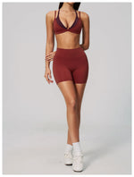 Women 2PCS Yoga Suit Double Strap Shockproof Sports Bra High Waist Tigh Short Fitness Suit Gym Running Leggings Tracksuits