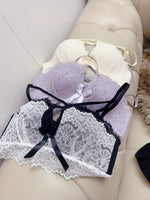 MOYISU Push Up Bra for Small Bust - French Chic Lace Bralette Set, Wireless Comfort Support Anti-Sag Underwear for Petite Women