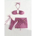 With Skirt Halter High Cut Strappy Bikini Female Swimsuit Women Swimwear Three-Pieces Bikini Set Bather Bathing Suit Swim V6398