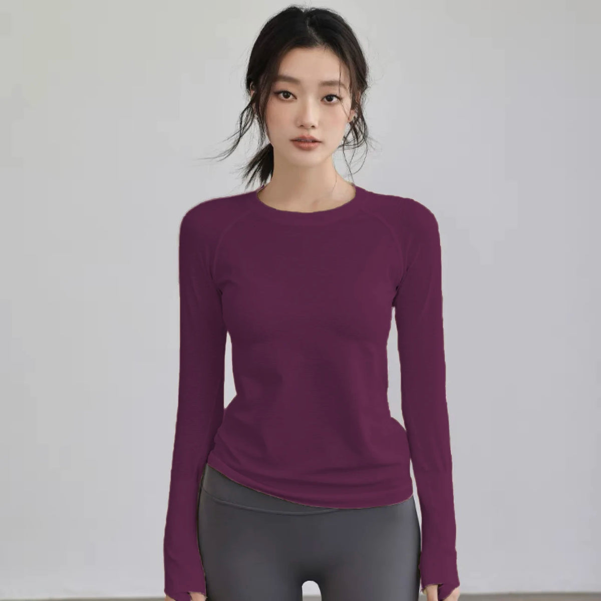 Women's Autumn & Winter Yoga Comprehensive Training Top High-Elastic Slim Crew Neck Quick-Dry Sports Long-Sleeve Fitness Clothes