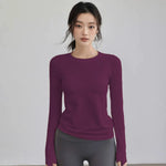 Women's Autumn & Winter Yoga Comprehensive Training Top High-Elastic Slim Crew Neck Quick-Dry Sports Long-Sleeve Fitness Clothes