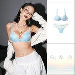 Sexy Lace Women Underwear Set Shiny French Push Up Bra Set 3/4 Cup Plus Size Underwire Brassiere Deep V Lingerie and Panties