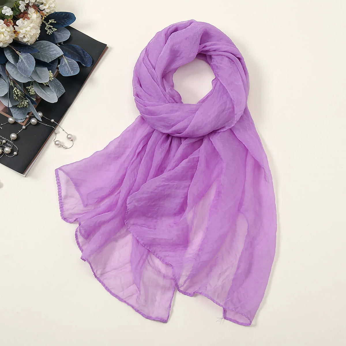 Solid Color Chiffon Scarf Fashionable Lightweight Neck Scarf For Women Summer Neck Sun Protection Silk Scarf Shawl 170*70cm