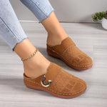 Closed Toe Med Heels Slippers Women Fashion Buckle Wedge Heel Sandals Woman 2025 Summer Lightweight Casual Non-Slip Beach Shoes