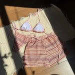 New Sexy Striped Halter Bikini Women Swimwear Three-pieces Bikini set With Shorts Female Swimsuit Bathing Suit Bather Swim V6326