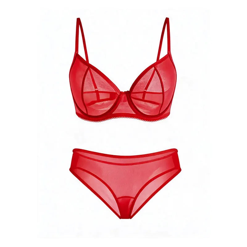 Sexy Ultra-Thin Fully Transparent Alluring Lingerie with Underwire, No Padding, Beautiful Back Bra, Hot Girl Push-Up Bra Set