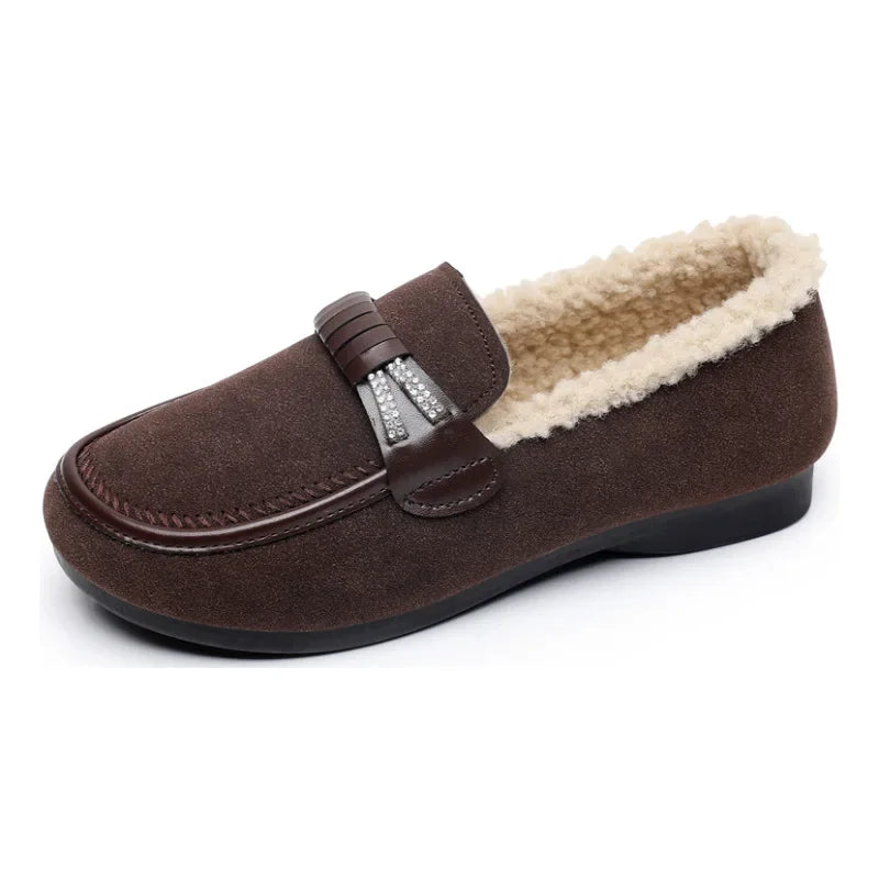 Retro Women's Slip on Flat Shoes White Women Soft Sole Non-slip Loafer Female Casual Plush Warm Cotton Shoes Zapatillas Mujer