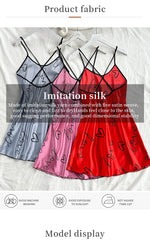 Heart Letter Print Nightdress Casual Round Neck Spaghetti Strap Sleep Dress Women's Sleepwear Dresses