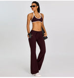 Breathable Yoga Suit for Women Color Contrast Shockproof Sports Bra Drawstring High Waist Pants Gym Running Fitness Suits