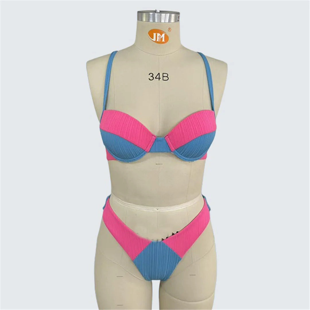 S - XXL Splicing Underwired Bikini Women Swimwear Two-Pieces Bikini Set Female Swimsuit Brazilian Bather Bathing Suit Swim V7530