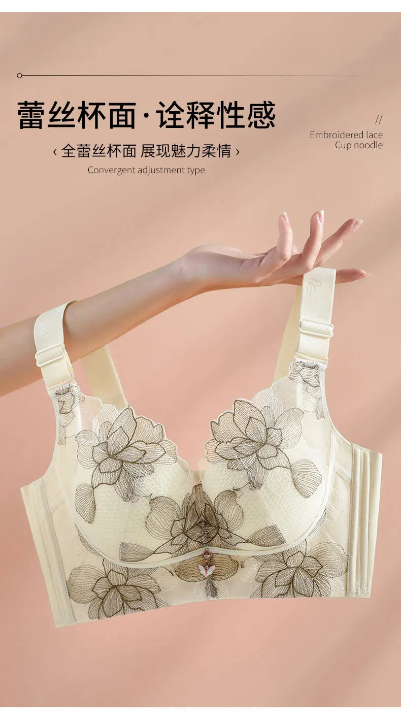 Women's Push up Bras Adjustable New Wireless Bras Women Flower embroidery Bra Underwear Large Size 36-52 CDE Cup Underwear Women