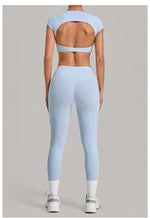 Women's Seamless Yoga Sets Sports Running High Waist Hip-lifting Pants Backless Short-sleeve Suits Workout Fitness Leggings Sets