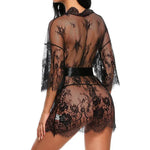 See Through Lace Babydoll Women Sexy Lingerie Erotic Transparent V-Neck Nightwear Robe G-string Robe Sleepwear Dress