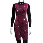XS-2XL 15 Colors Rhinestones Fishnet Dress O-Neck Grid Swimsuit Bikini Cover Up Beach Pool Party Cover-ups for Swimwear Women