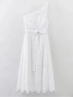 Foridol White One Shoulder Autumn Cotton Dress Women Winter Casual Dress Vestidos Maxi New Embroidery Boho Beach Dress Holiday