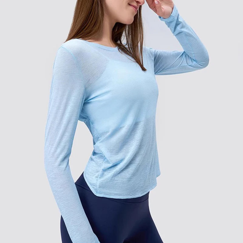 Autumn Thin Loose Long Sleeve Gym Breathable Yoga Blouse Hollow Beauty Back Running Cross Yoga Clothing Fitness Pilates Top Suit