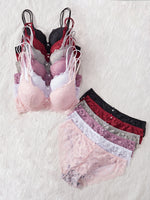 6-Piece Set Lace Women's Underwear Set No Lining Lace Push up Bra Comfortable Fitting Sexy Mesh Lace Panties Women's Bra Set