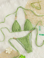 DEKA Chain Triangle Halter Backless Bikini Set New Solid Color 2 Piece Lace-up Swimsuit Sexy Thong Bathing Suit Swimwear