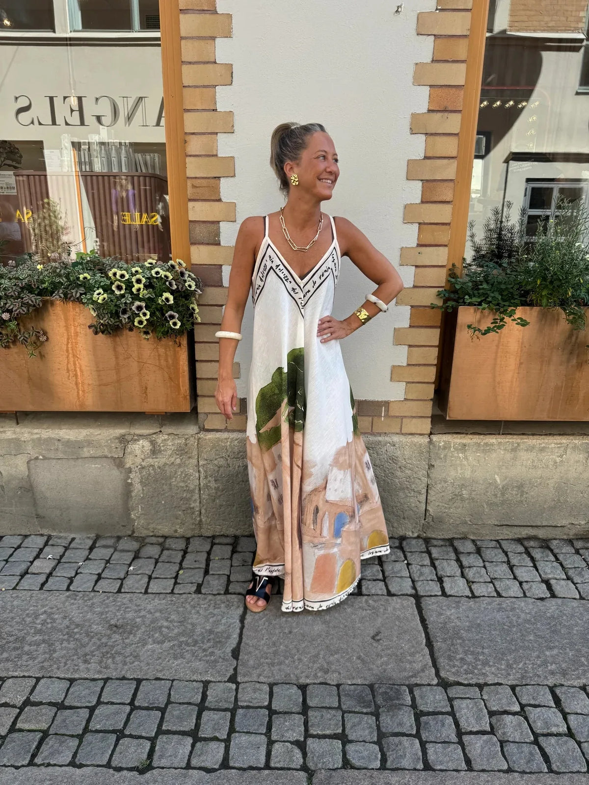 Casual Vacation Style Print Spaghetti Strap long Dresses Women Sexy V-neck Backless Loose Sleeveless Dress Female Summer New