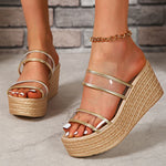 Fashion Chunky Wedges Slippers Women Transparent Pvc Thick Platform Sandals Woman 2025 Summer High Heels Sandles Plus Size 35-42