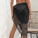 Hollow Long Sarongs Swimsuit Coverups for Women Beach Bikini Wrap Sheer Long Skirt Tassels Chiffon Scarf Cover Ups for Swimwear