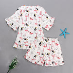 Casual Flamingo Print Pajama Set For Women Short-Sleeve Round Neck Top And Shorts Trendy Sleepwear Nightwear Can Be Worn Outside