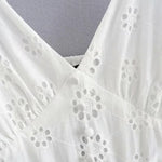 Foridol White Lace Sleeveless Summer Dress Women Hollow Out Embriodery Sundress Casual Button Beach Boho Vintage Short Dress