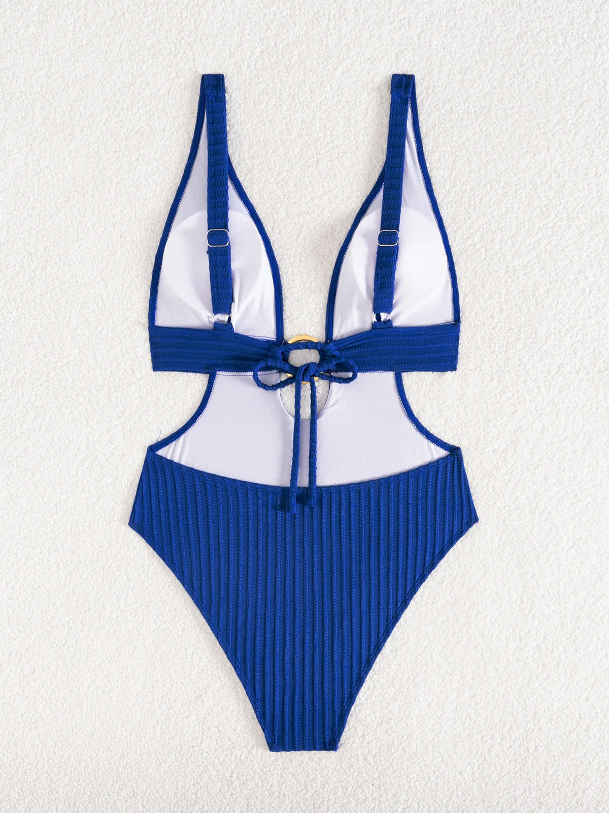 Striped Deep V Neck Cut Out Female Swimwear One Piece Swimsuit Women High Leg Cut Monokini Backless Bathing Suit Swim Bodysuit