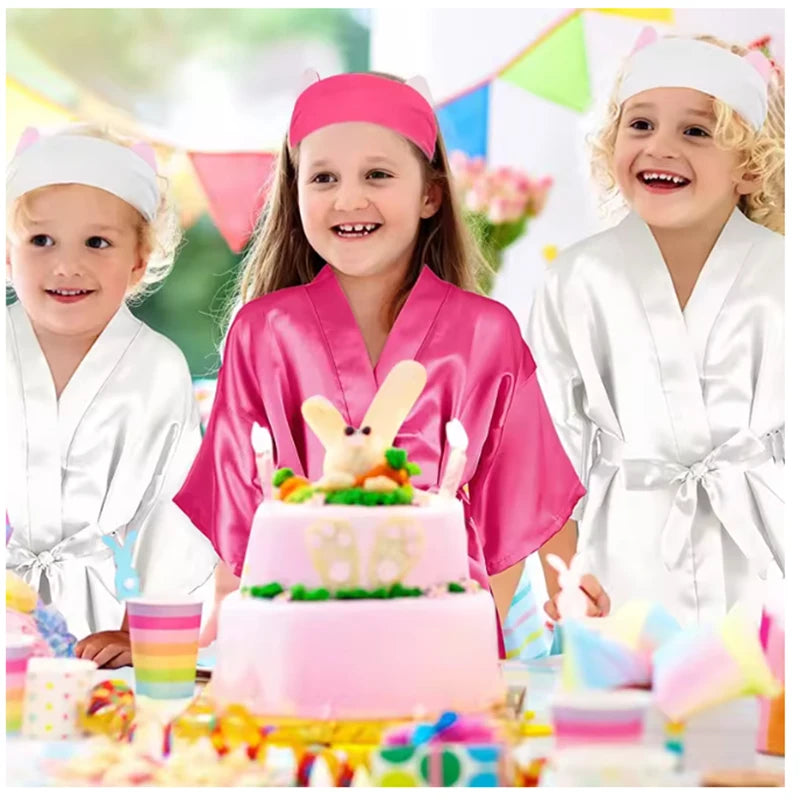 1Set Kids Silk Satin Robe Spa Party Robes for Girl Kimono Bathrobe DIY Spa Birthday Squad Robes Slumber Robe Party Favors
