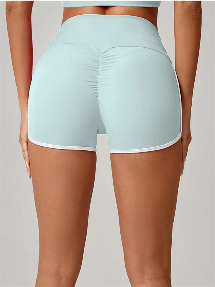 Color Blocking Patchwork Yoga Shorts Women Tight Fitting Peach Hip Lifting Sports Pants Gym Running Bike Wear Leggings