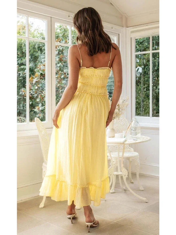 Foridol Spaghetti Strap White Sundress Flounced Edge Women's Dress Summer Beach Style Maxi Dress Bowknot Boho Vestidos 2025