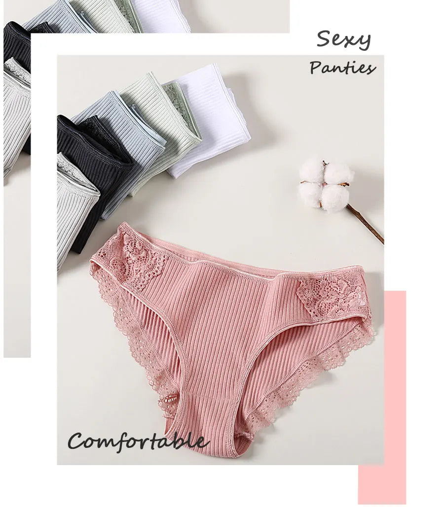 3Pcs/set Women's Cotton Panties M-2XL Women Patchwork Lace Underwear Sexy Low Waist Briefs Ladies Comfortable Underpants 2022