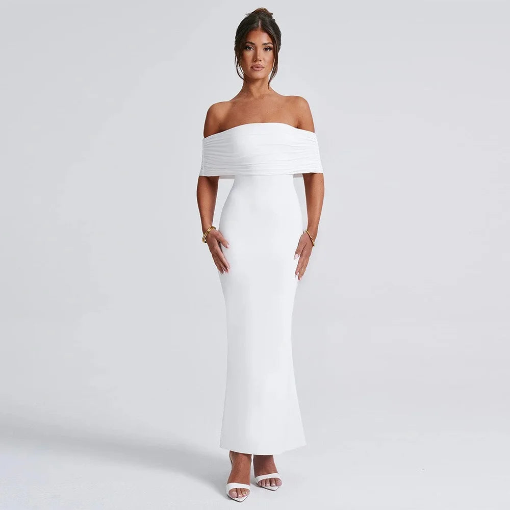 Temperament Slim Strapless Long Dress Women Solid Color Sexy Off-shoulder Backless Package Hip Sleeveless Club Party Dresses