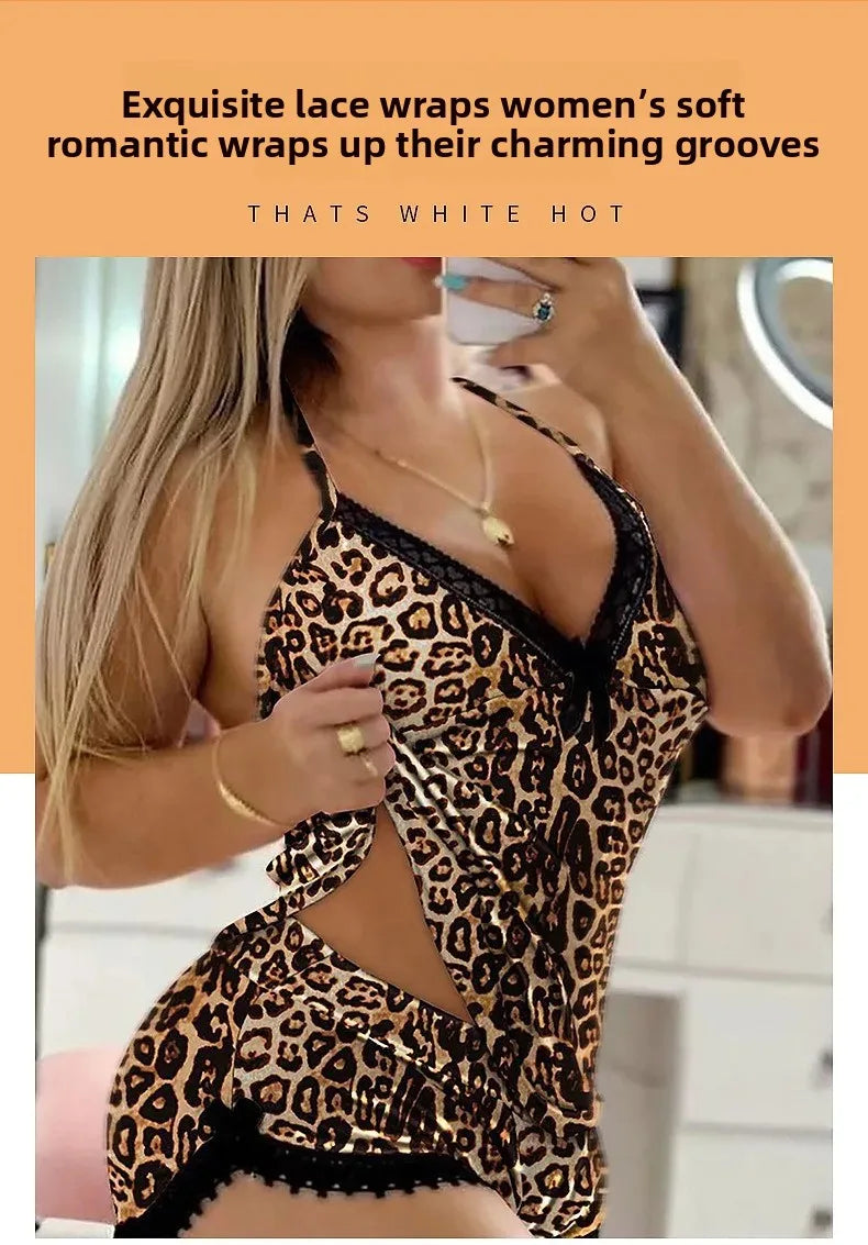 Sexy Lace TrimNightgown Set Large Size Home Wear Strap Sleepwear Two Piece Set Hot Sale