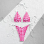 DEKA Brazilian Red Plaid Bikini Set Women Cut Out Swimsuit Print Swimwear High Waist Triangle Micro Two Piece Suit Biuqini Beach
