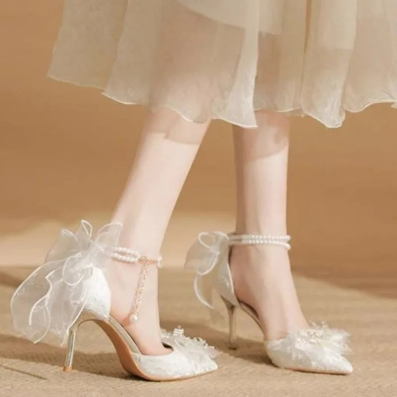 Pointed Toe BowWomen's Stiletto Hee Elegant Large Size Thin Heel Shoes for Women 2026 New