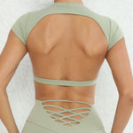 New Sports Shirts Breathable Workout Sportswear Fitness Backless Yoga Clothing Chest Pads Sport Crop Tops Gym Top Women