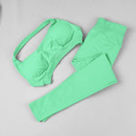 STOUREG Open Back Yoga Bras Pants Sets Seamless 2pcs Sculpt Sports Leggings Gym Halter Crop Tops Hip Lift Push Up Workout Tights