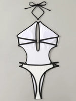 Hollow Out Wrinkled Halter One Piece Swimsuit Women Thong Swimwear Female Backless Monokini High Cut Leg Bathing Suit Beach Wear