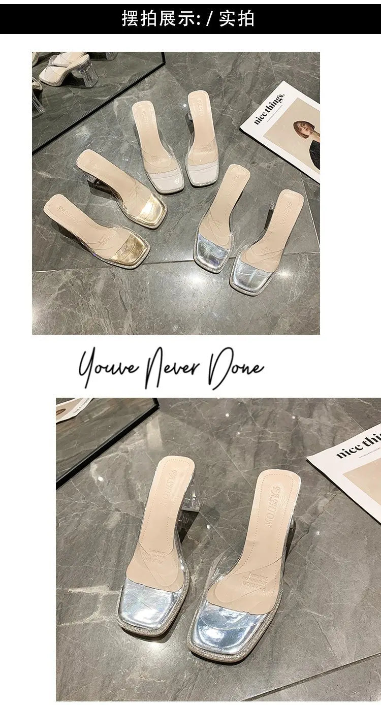 Summer Women Pumps Sandals PVC Jelly Slippers Open Toe High Heels Women Transparent Perspex Slippers Shoes Heel Clear Sandals
