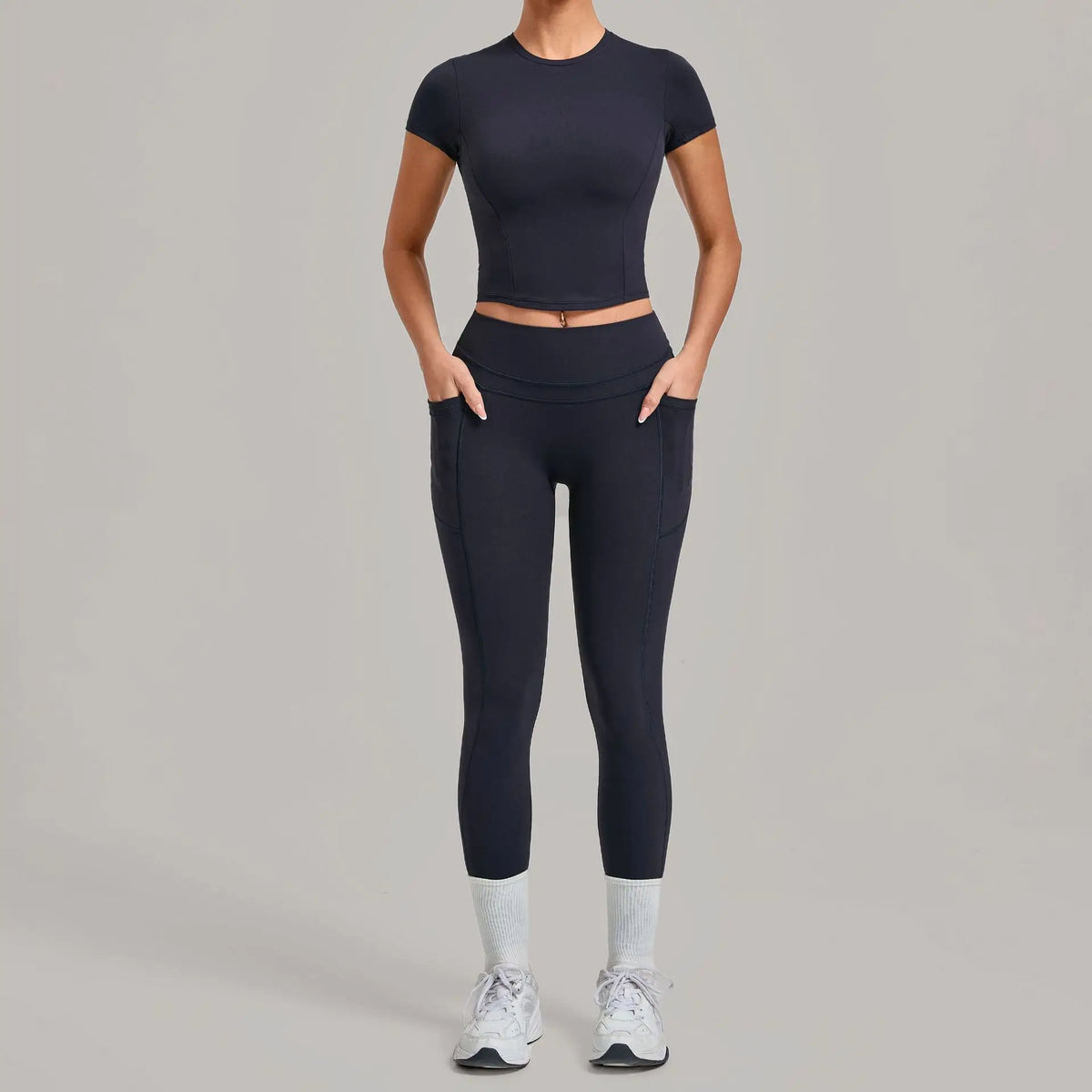 Women's Seamless Yoga Sets Sports Fitness Hip-lifting High Waist Pants Slim Fit Short-sleeve Suits Workout Running Training Sets